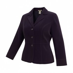 Notations Womens Purple Fau Suede Blazer Jacket Size L Button Front Career